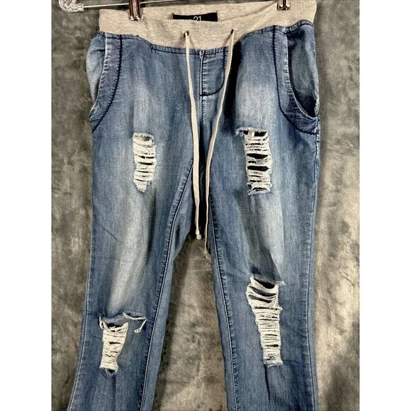 Rue 21 Pants Girls Small Distressed Soft Blue Joggers - Picture 2 of 11